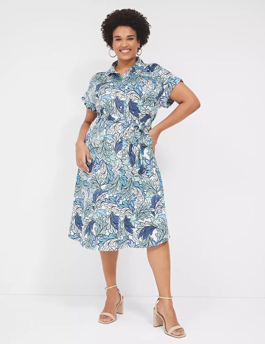 Dámské Košilové Šaty Lane Bryant Tie-Waist Midi Blankyt Viacfarebný | VCL2540EQ