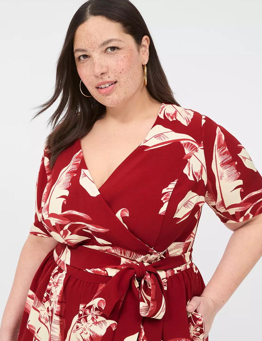 Dámské Kombinéza Lane Bryant Lena Short-Sleeve Surplice Vínové | MYT2556QQ