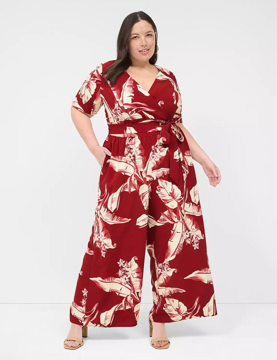 Dámské Kombinéza Lane Bryant Lena Short-Sleeve Surplice Vínové | MYT2556QQ