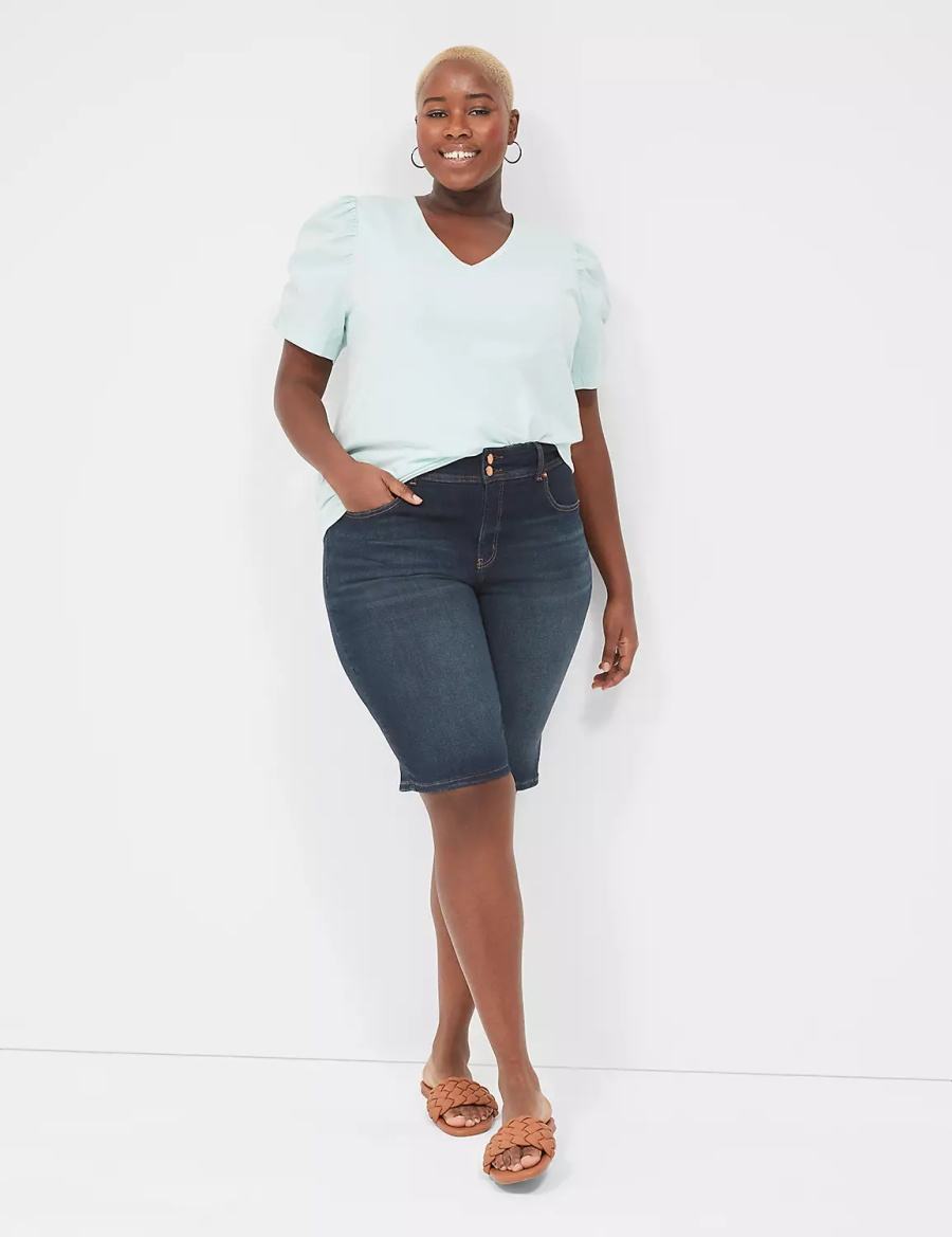 Dámské Kraťasy Lane Bryant Tighter Tummy Fit High-Rise Bermuda Jean Tmavě Blankyt | QWH2490IP