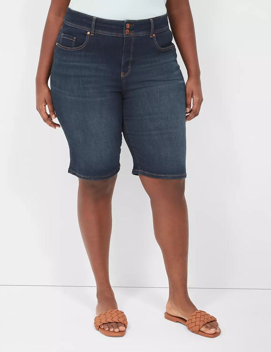 Dámské Kraťasy Lane Bryant Tighter Tummy Fit High-Rise Bermuda Jean Tmavě Blankyt | QWH2490IP