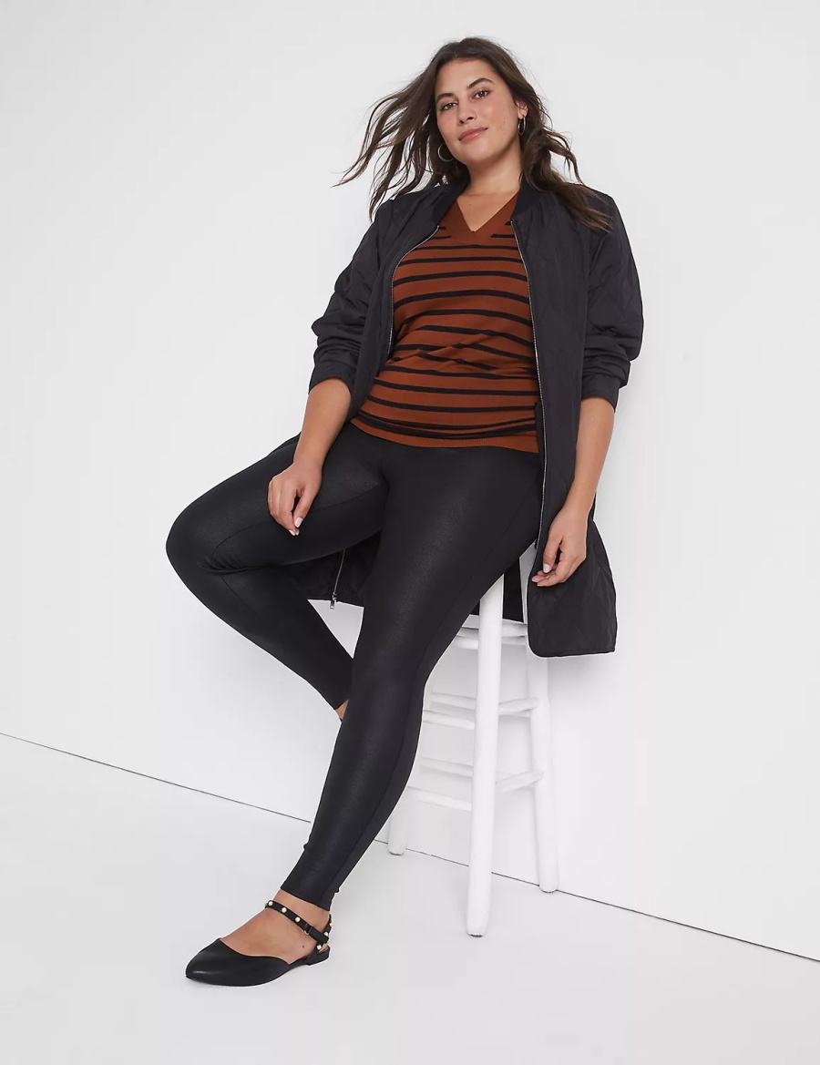 Dámské Legíny Lane Bryant Pull-On High-Rise Ponte - Coated Černé | ZVC6140QV