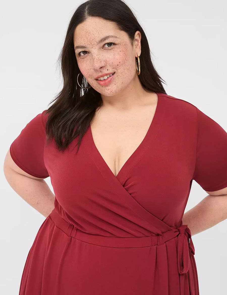 Dámské Midi Šaty Lane Bryant Faux-Wrap Jersey Tmavě Červené | GJX1067KF