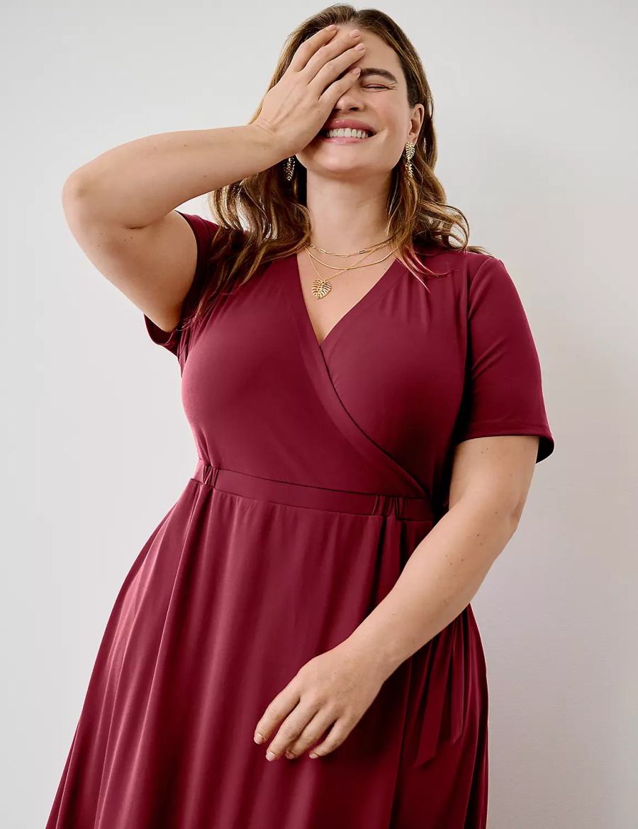 Dámské Midi Šaty Lane Bryant Faux-Wrap Jersey Tmavě Červené | GJX1067KF