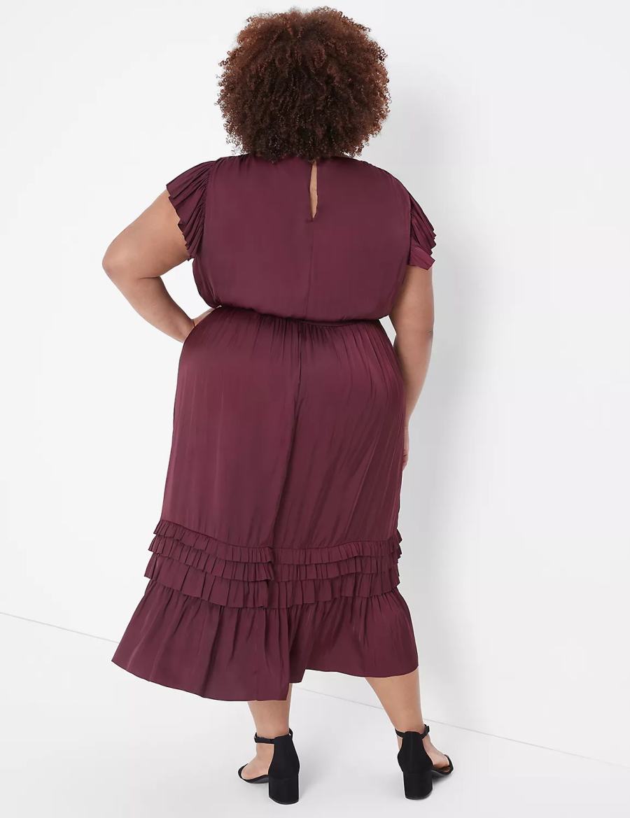 Dámské Midi Šaty Lane Bryant Flutter-Sleeve Shirred Vínové | DKH7165GH