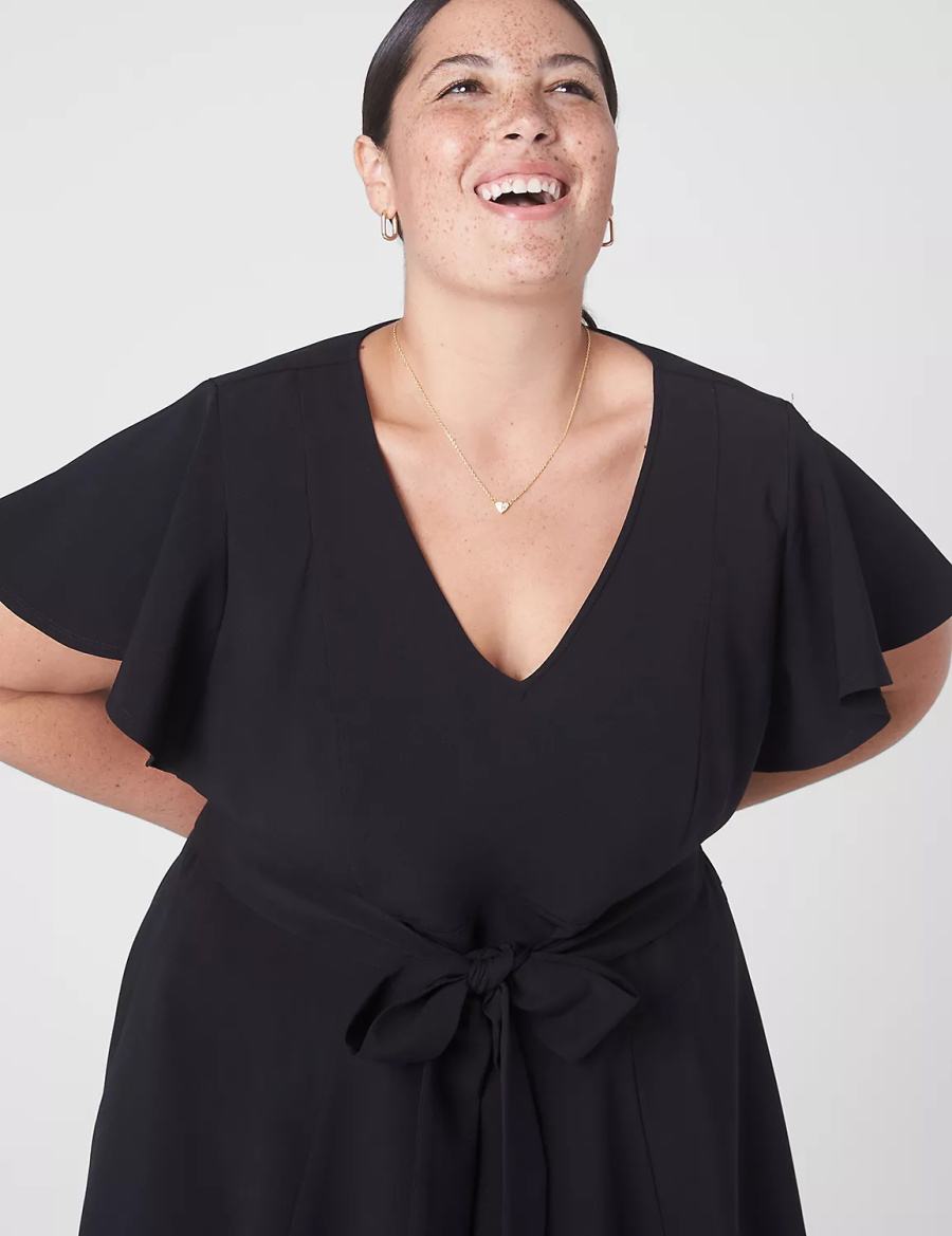 Dámské Midi Šaty Lane Bryant Lena V-Neck High-Low Černé | MZS8124UI