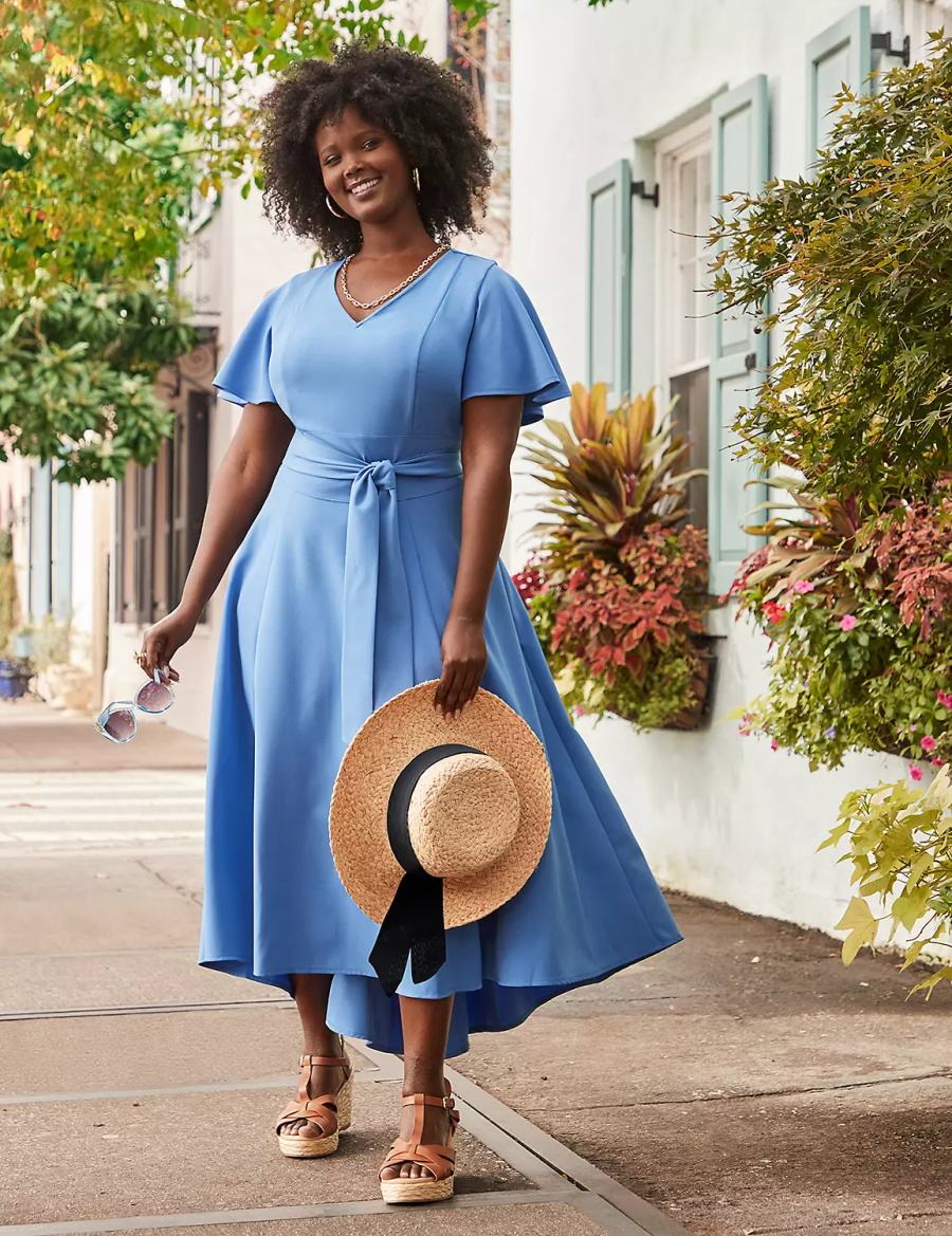 Dámské Midi Šaty Lane Bryant Lena V-Neck High-Low Blankyt | FPH8681GL
