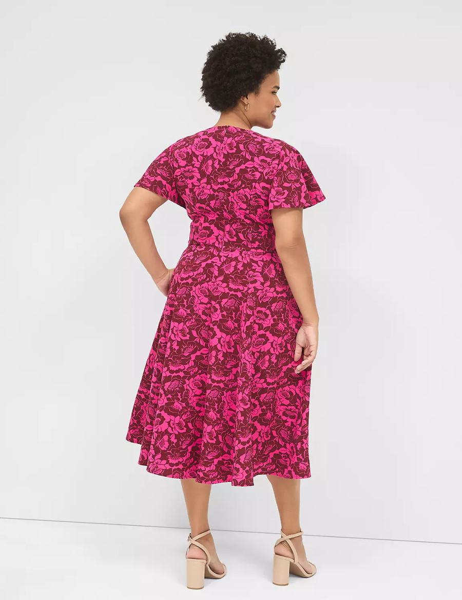 Dámské Midi Šaty Lane Bryant Lena V-Neck Level-Hem Růžové | RCW2558EL