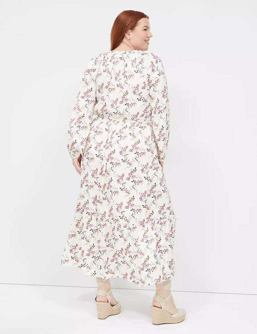 Dámské Midi Šaty Lane Bryant Satin Blouson-Sleeve Tiered Krém Růžové | GNB5555YN