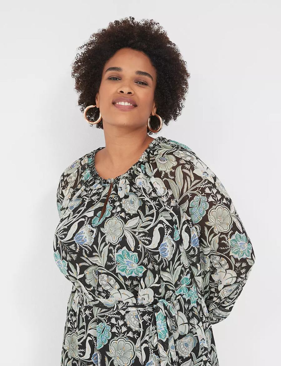 Dámské Mini Šaty Lane Bryant Lurex Ruffle-Trim Notch-Neck Tyrkysové | BRB7852PM