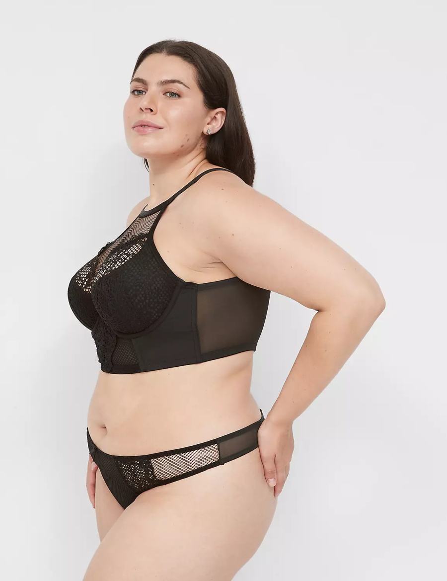 Dámské Podprsenka Balkonetová Lane Bryant Fishnet High-Neck French Černé | NLT2521XA