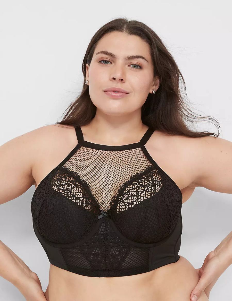 Dámské Podprsenka Balkonetová Lane Bryant Fishnet High-Neck French Černé | NLT2521XA