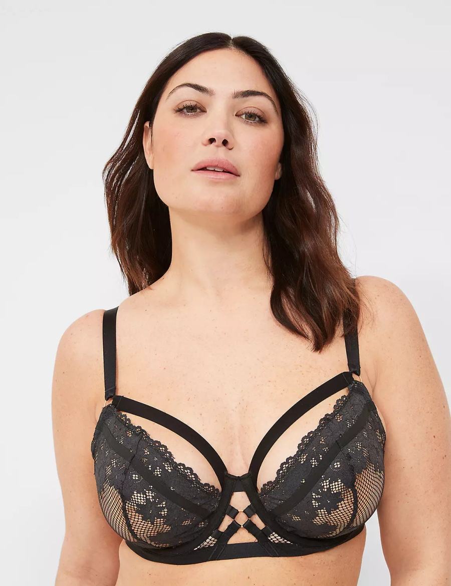 Dámské Podprsenka Balkonetová Lane Bryant Fishnet & Lace Unlined Černé | NCJ565QF