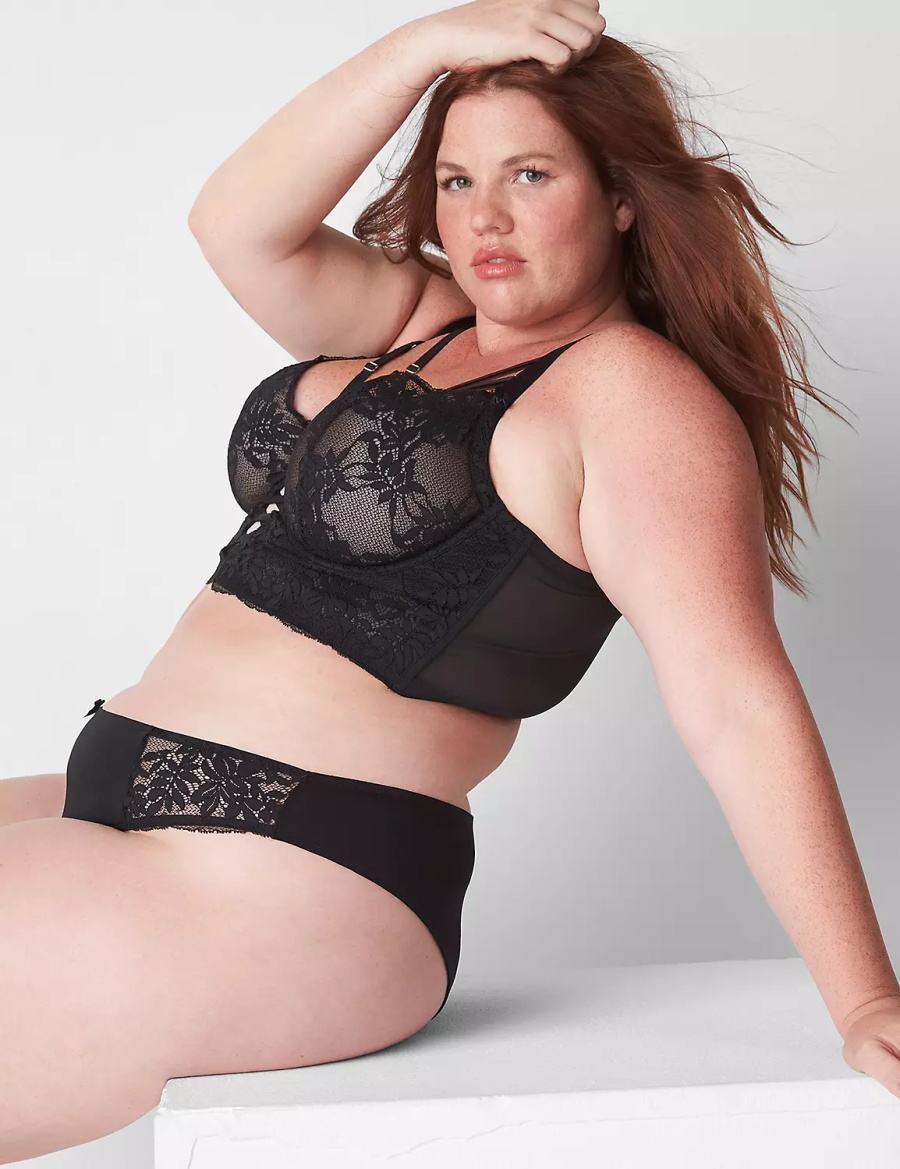 Dámské Podprsenka Balkonetová Lane Bryant Sheer Lace Unlined Longline Černé | XHG714TM