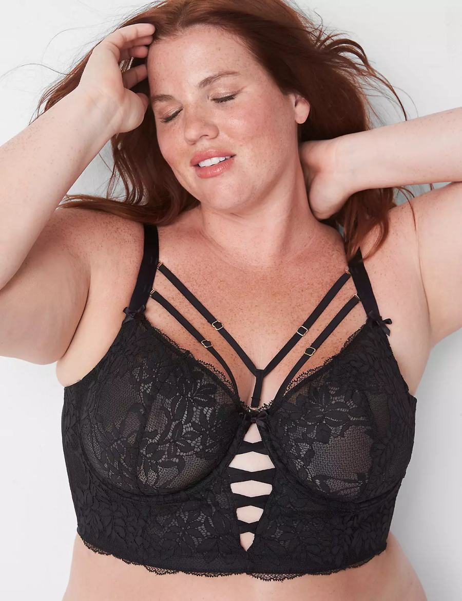 Dámské Podprsenka Balkonetová Lane Bryant Sheer Lace Unlined Longline Černé | XHG714TM