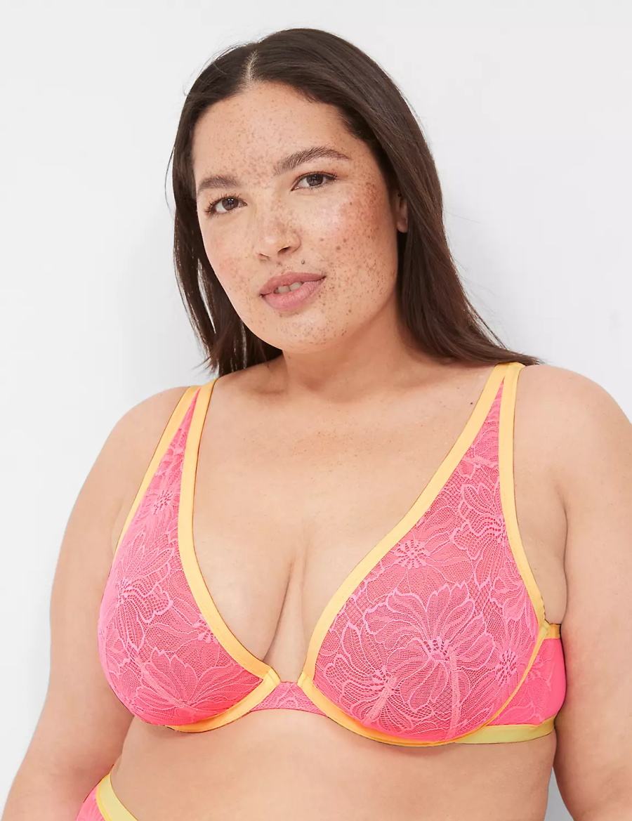 Dámské Podprsenka Bez Podšívky Lane Bryant Flower Lace High Apex Růžové | UPI6186GX