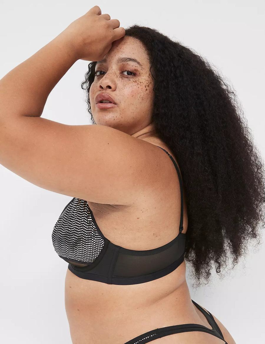 Dámské Podprsenka Bez Podšívky Lane Bryant Metallic Strappy Demi Černé Stříbrné | HXY5249SB