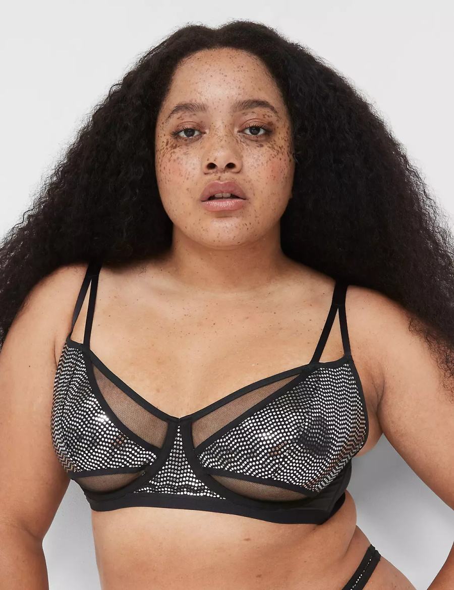 Dámské Podprsenka Bez Podšívky Lane Bryant Metallic Strappy Demi Černé Stříbrné | HXY5249SB
