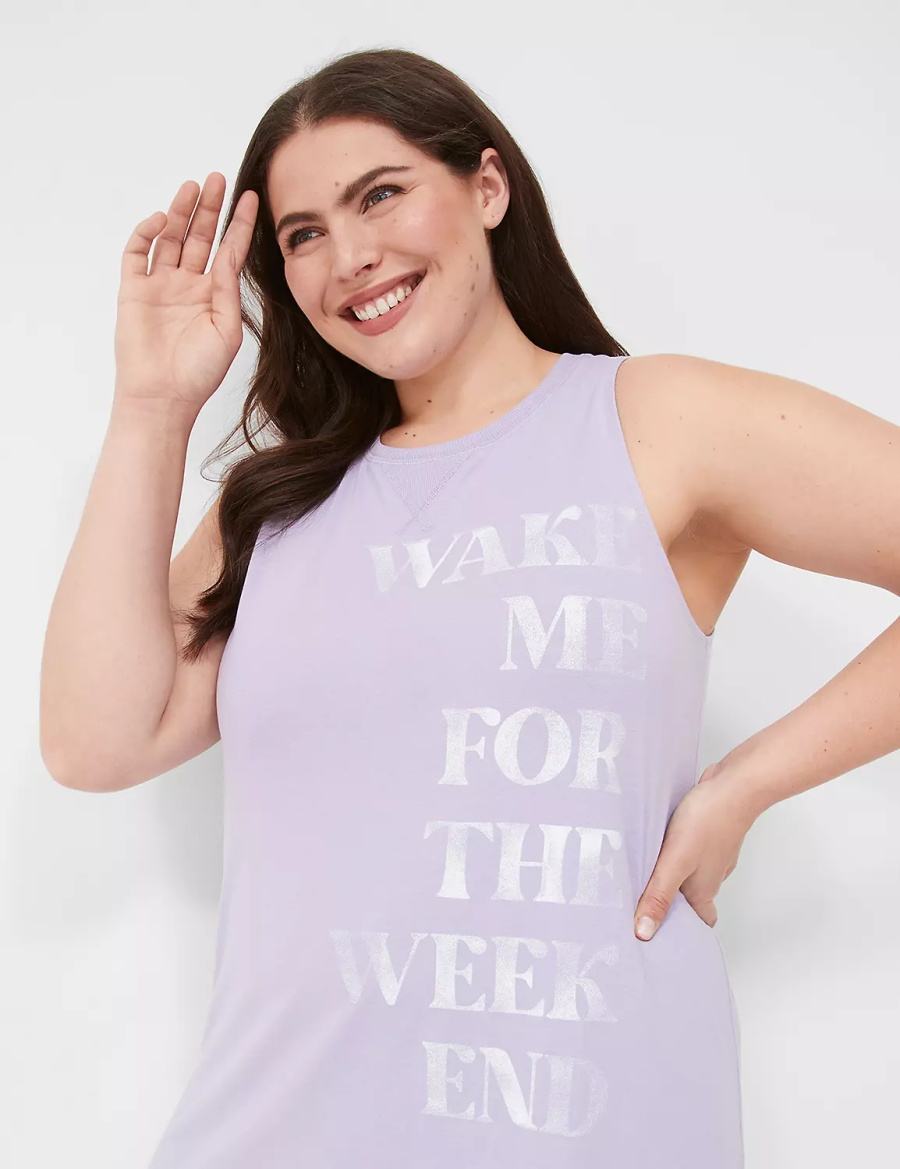 Dámské Pyžama Lane Bryant Comfy Cotton Graphic Tunic & Legging PJ Set Fialové Šedé | XAR4511DW
