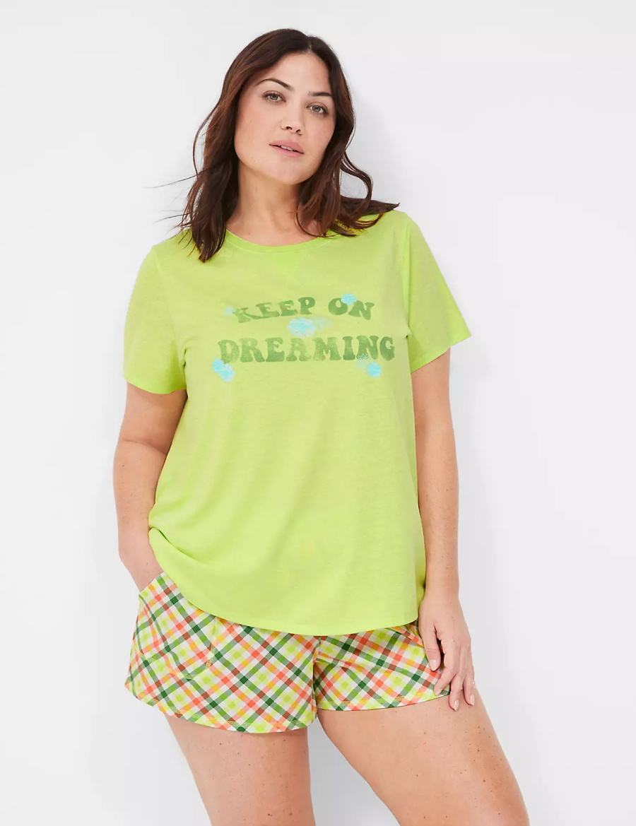 Dámské Pyžama Lane Bryant Comfy Cotton Rib-Trim Tee & Short PJ Set Zelene Viacfarebný | TYA294ML