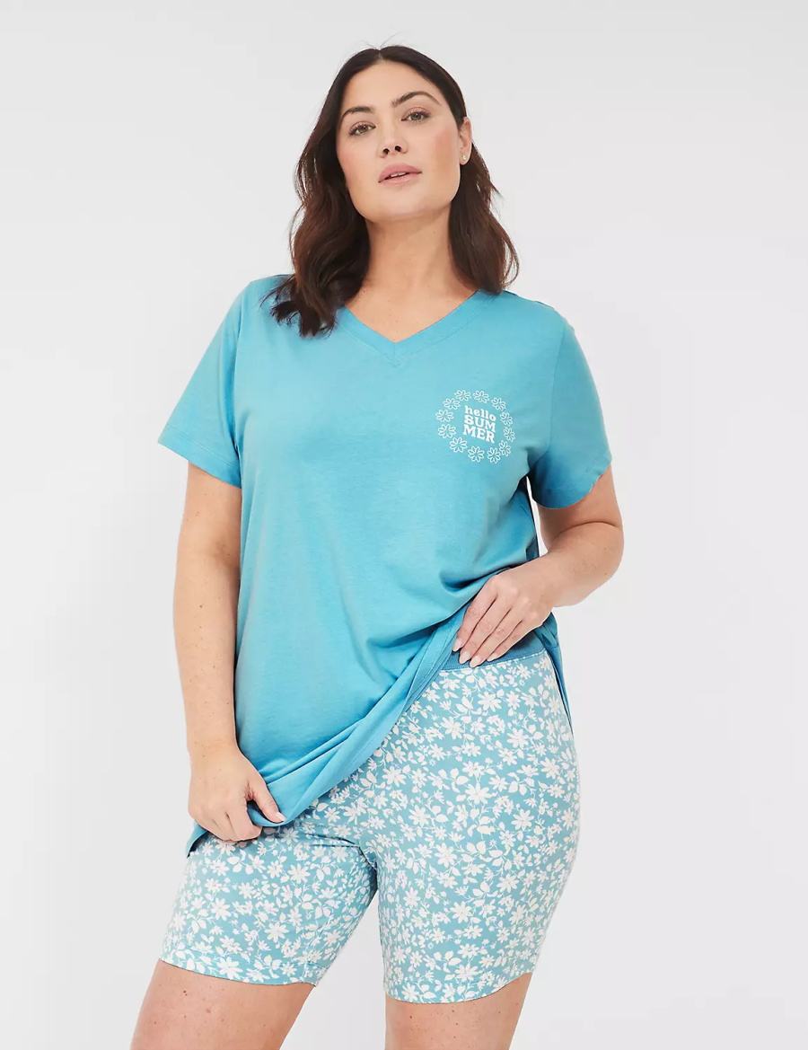 Dámské Pyžama Lane Bryant Comfy Cotton Tee & Bike Short PJ Set Blankyt Viacfarebný | BAZ9786NV