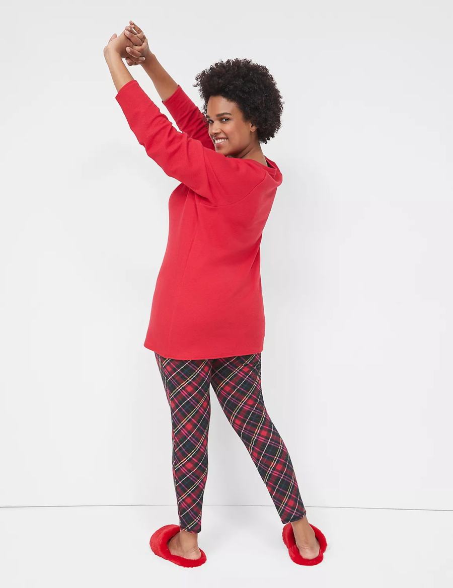 Dámské Pyžama Lane Bryant Thermal Henley Tee & Legging PJ Set Červené Viacfarebný | EIW1881TM