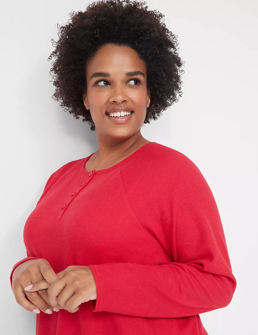 Dámské Pyžama Lane Bryant Thermal Henley Tee & Legging PJ Set Červené Viacfarebný | EIW1881TM
