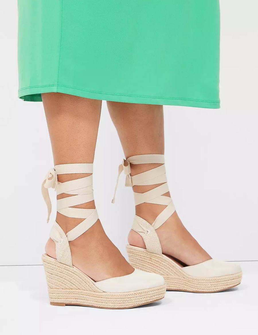 Dámské Sandály na Klínku Lane Bryant Dream Cloud Ankle-Tie Espadrille Bílé | UMJ2980DP