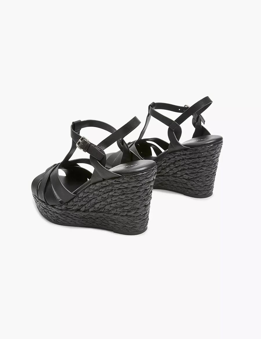 Dámské Sandály na Klínku Lane Bryant Dream Cloud Faux-Leather T-Strap Espadrille Černé | YBP6694BD