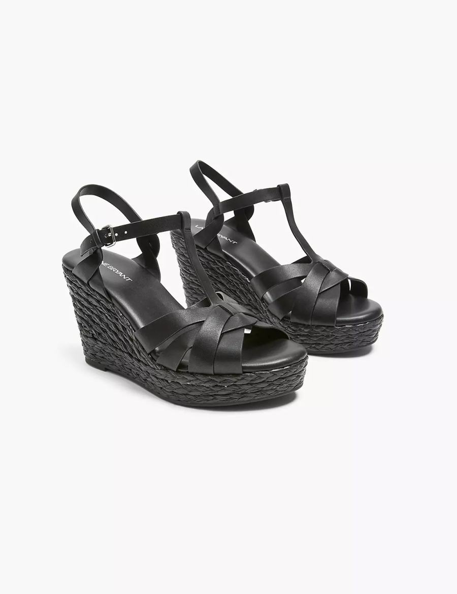 Dámské Sandály na Klínku Lane Bryant Dream Cloud Faux-Leather T-Strap Espadrille Černé | YBP6694BD
