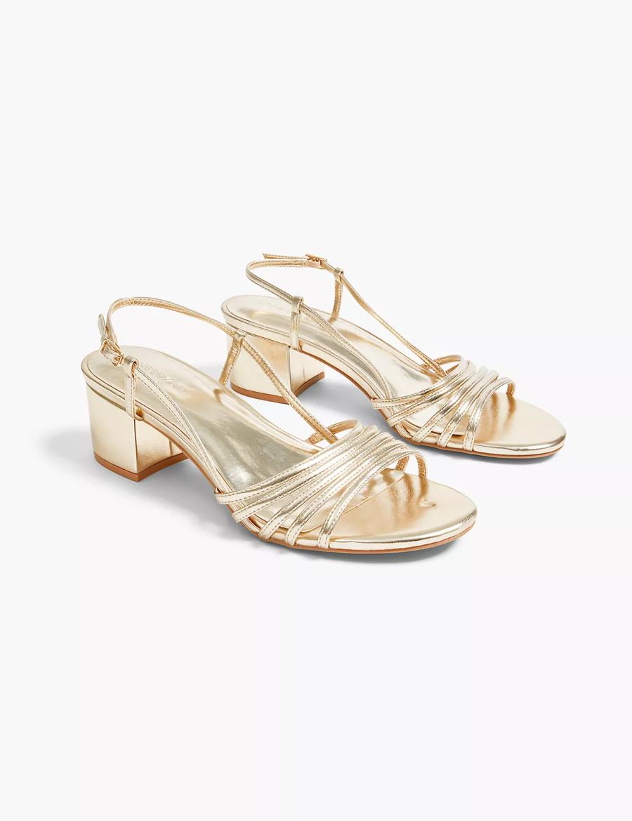 Dámské Sandály na Podpatku Lane Bryant Dream Cloud Metallic Strappy Low Block Heel Zlaté | BJS7471FB