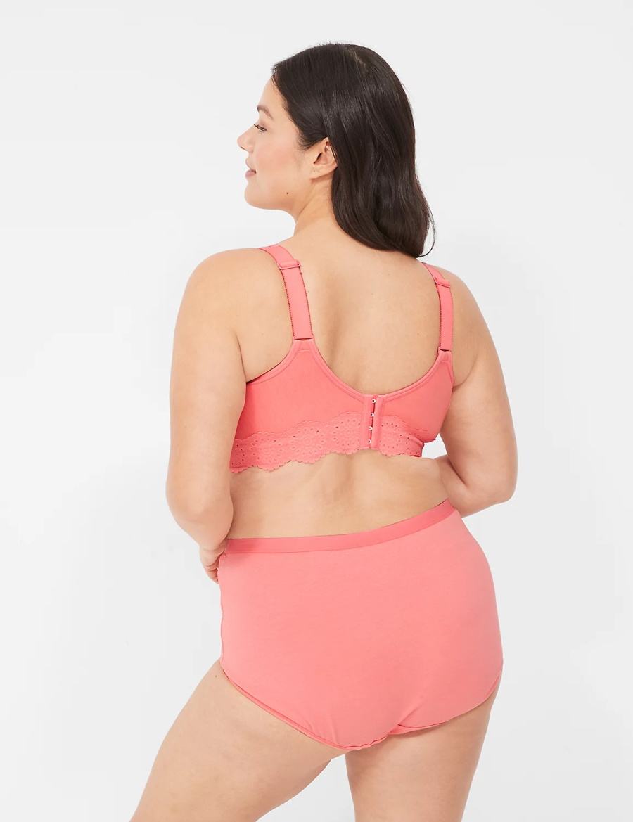 Dámské Slipy Lane Bryant Cotton Full with Lace Waist Růžové | UMC7957KJ