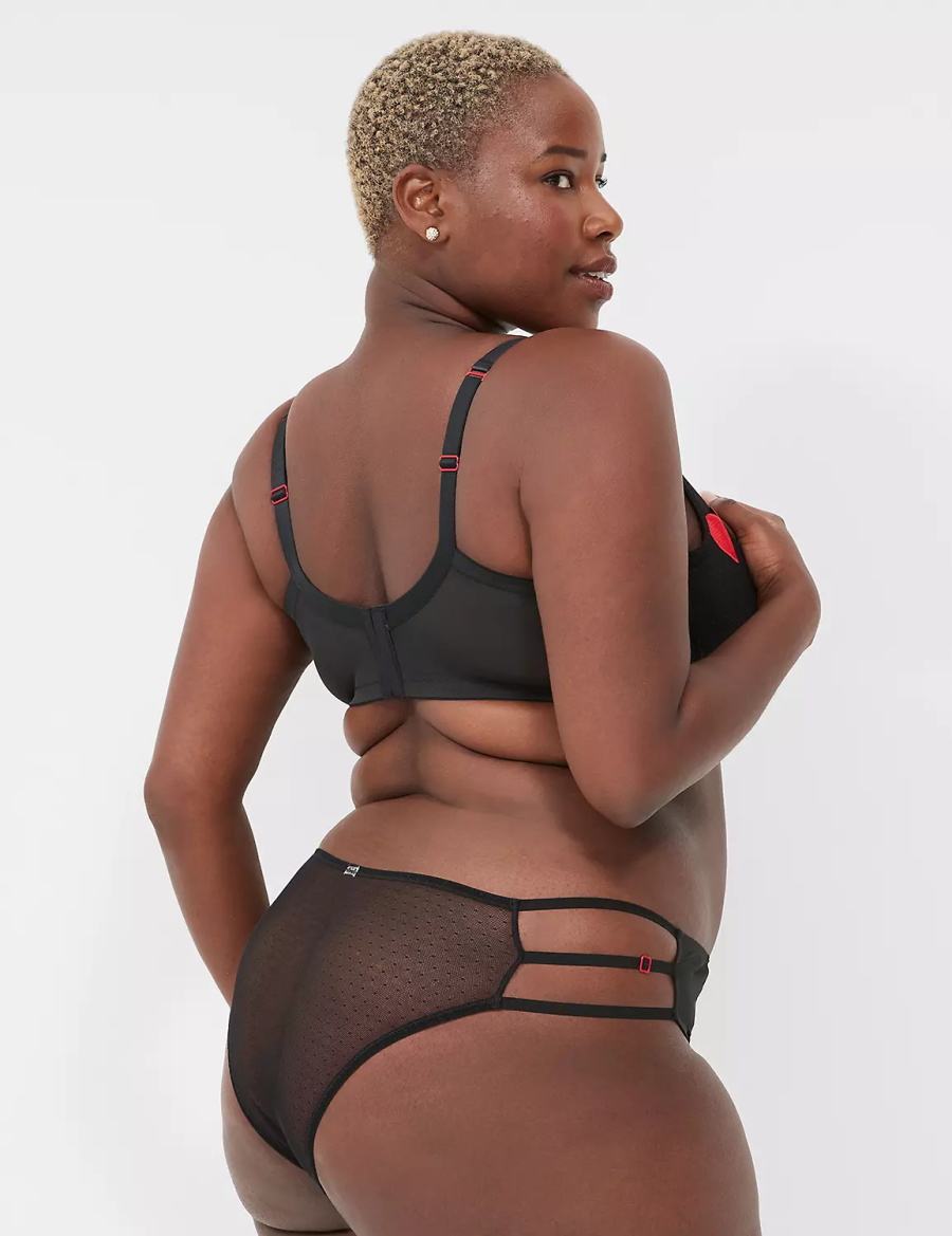 Dámské Slipy Lane Bryant Sheer Heart Tanga Černé | CFF884QG