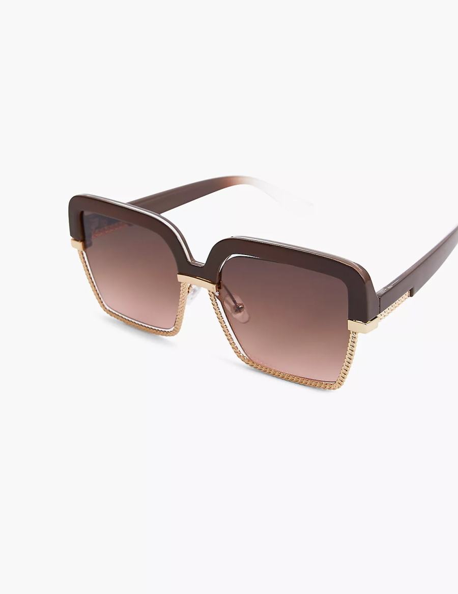 Dámské Sluneční Brýle Lane Bryant Brown & Goldtone Square Černé | QCU4386WB