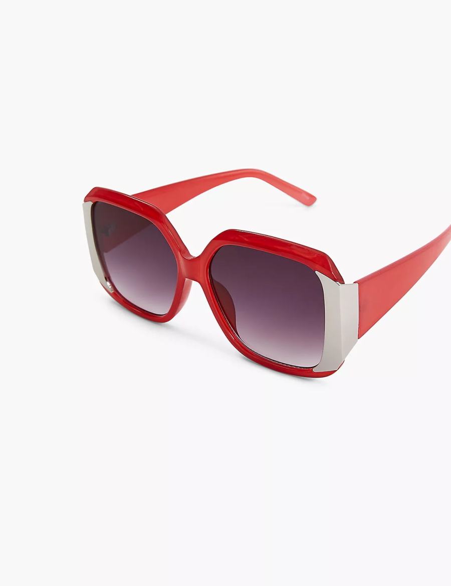 Dámské Sluneční Brýle Lane Bryant Red With Silvertone Square Červené | KKD155DW