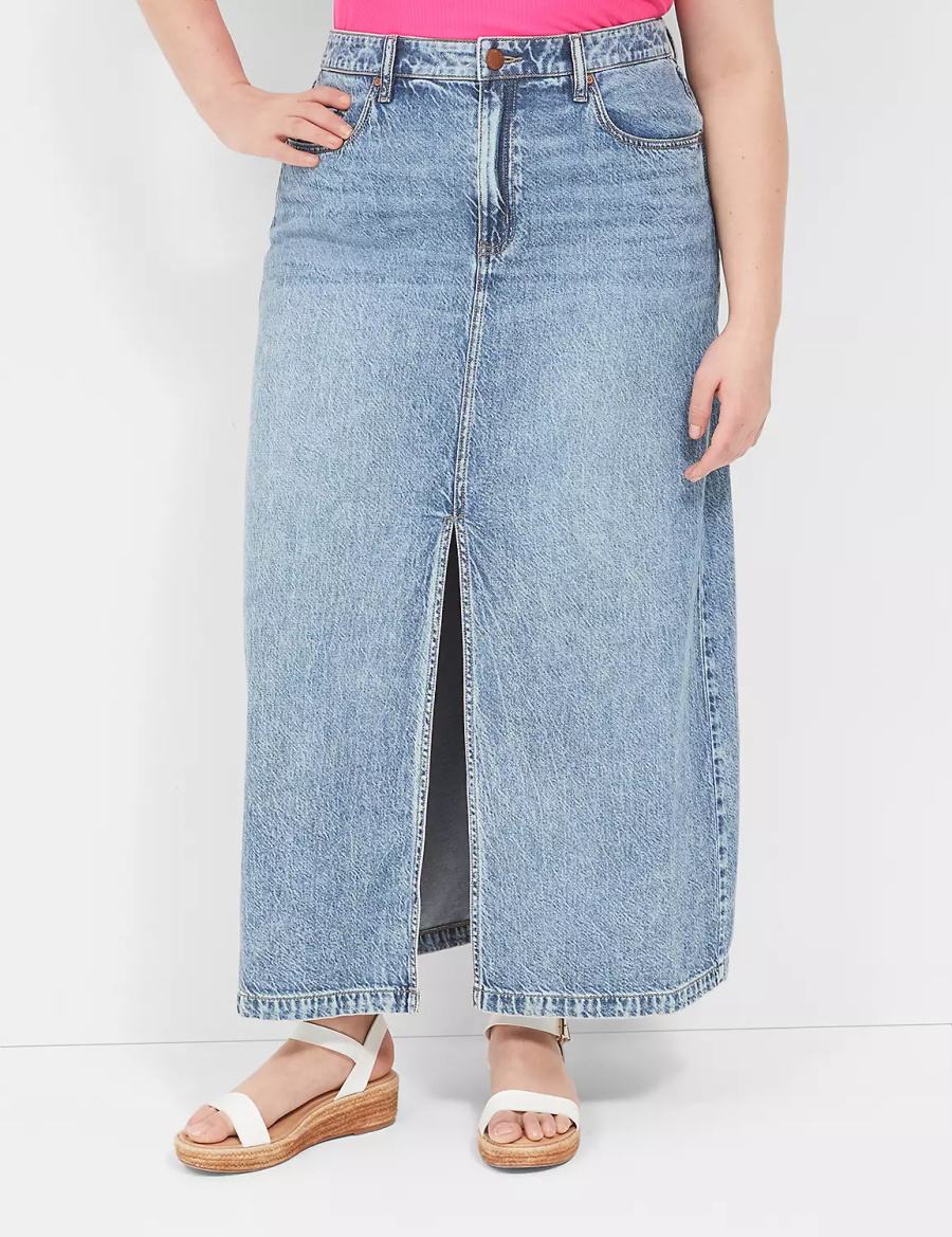 Dámské Sukně Lane Bryant High-Rise Front-Slit Denim Maxi Světle Blankyt | JDH858NA