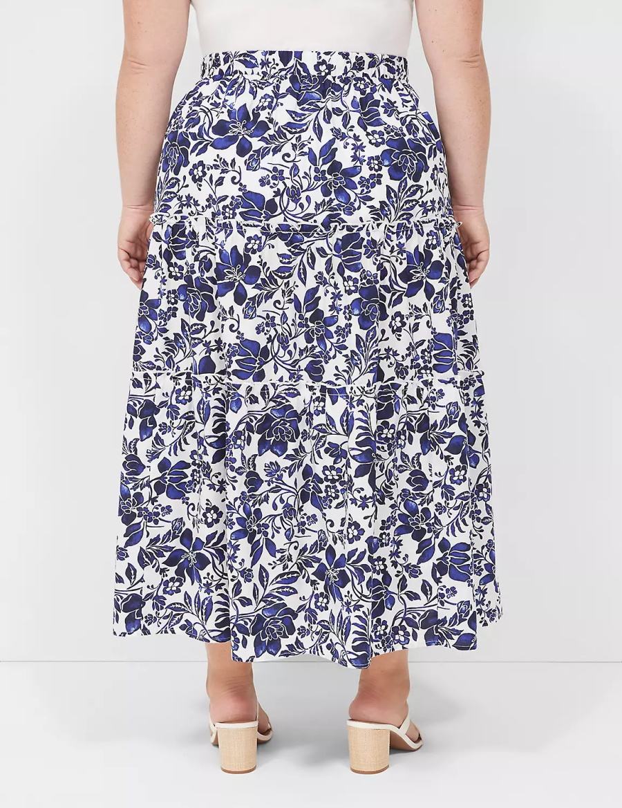 Dámské Sukně Lane Bryant Poplin Tiered Maxi Tmavě Blankyt Bílé | FHF5723NO