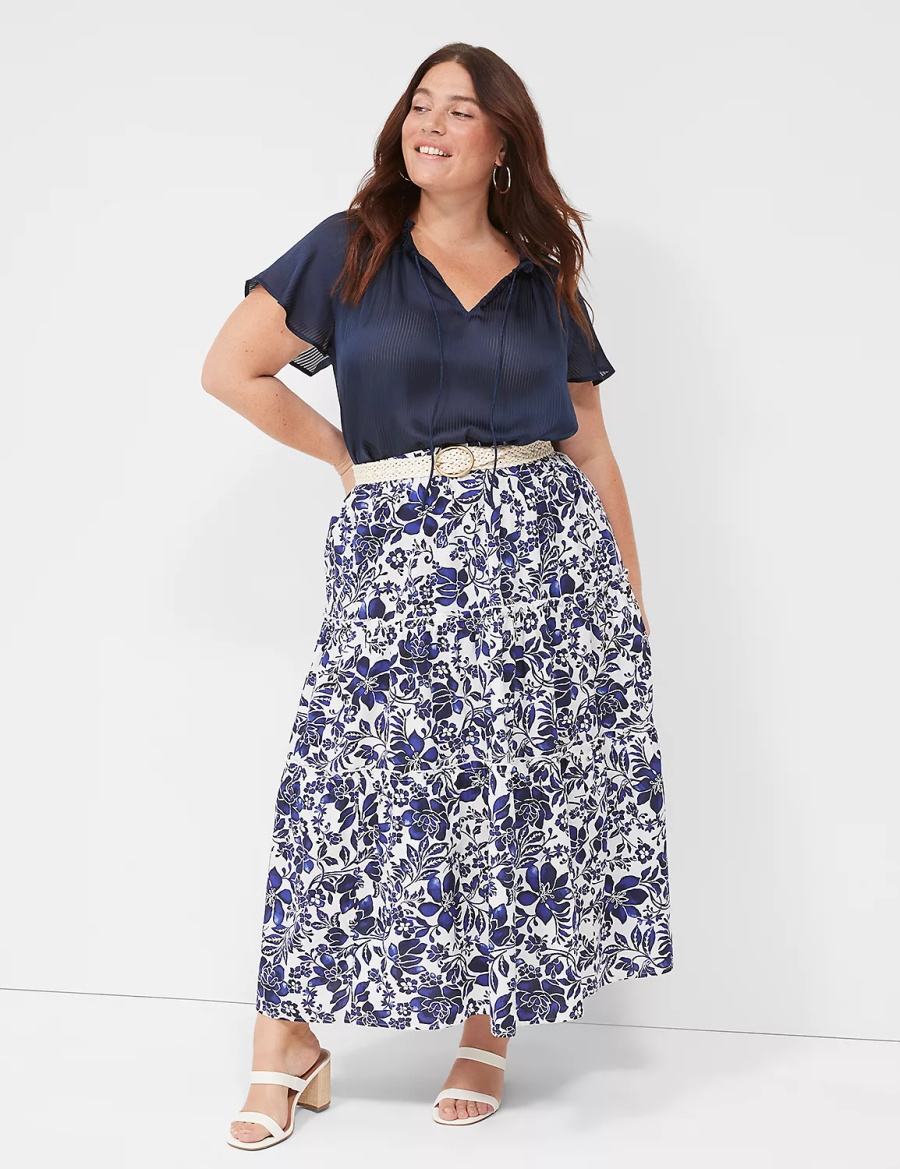 Dámské Sukně Lane Bryant Poplin Tiered Maxi Tmavě Blankyt Bílé | FHF5723NO