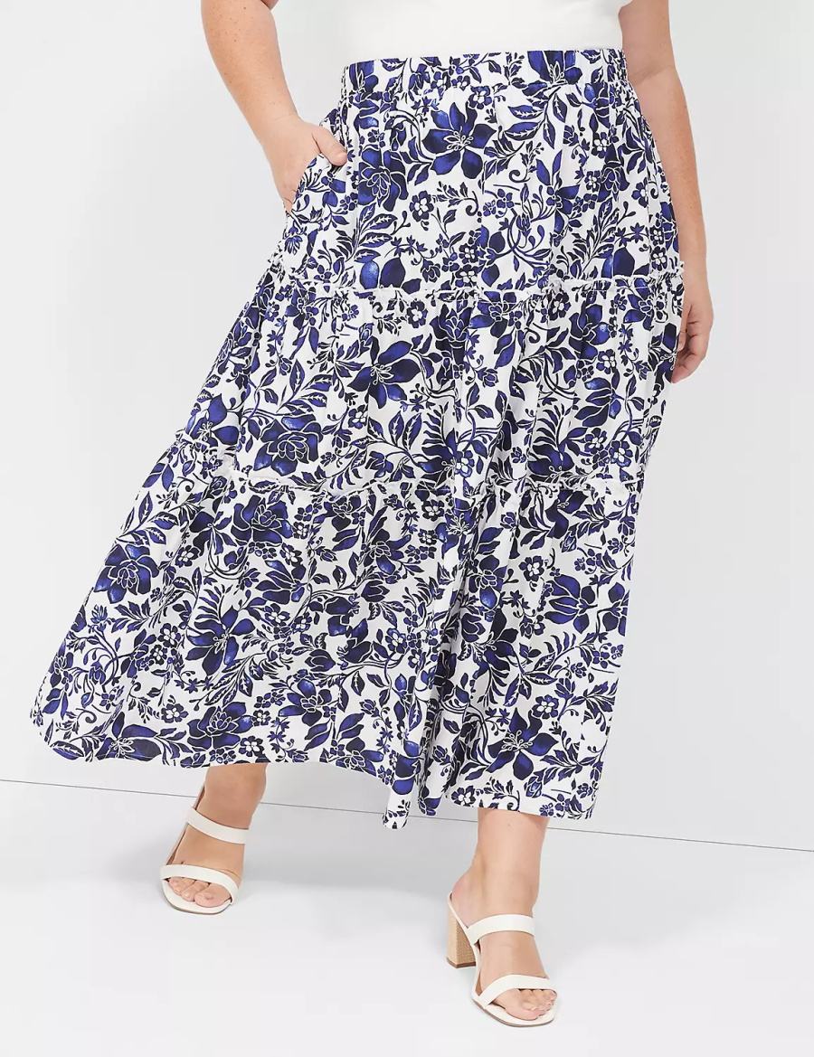 Dámské Sukně Lane Bryant Poplin Tiered Maxi Tmavě Blankyt Bílé | FHF5723NO