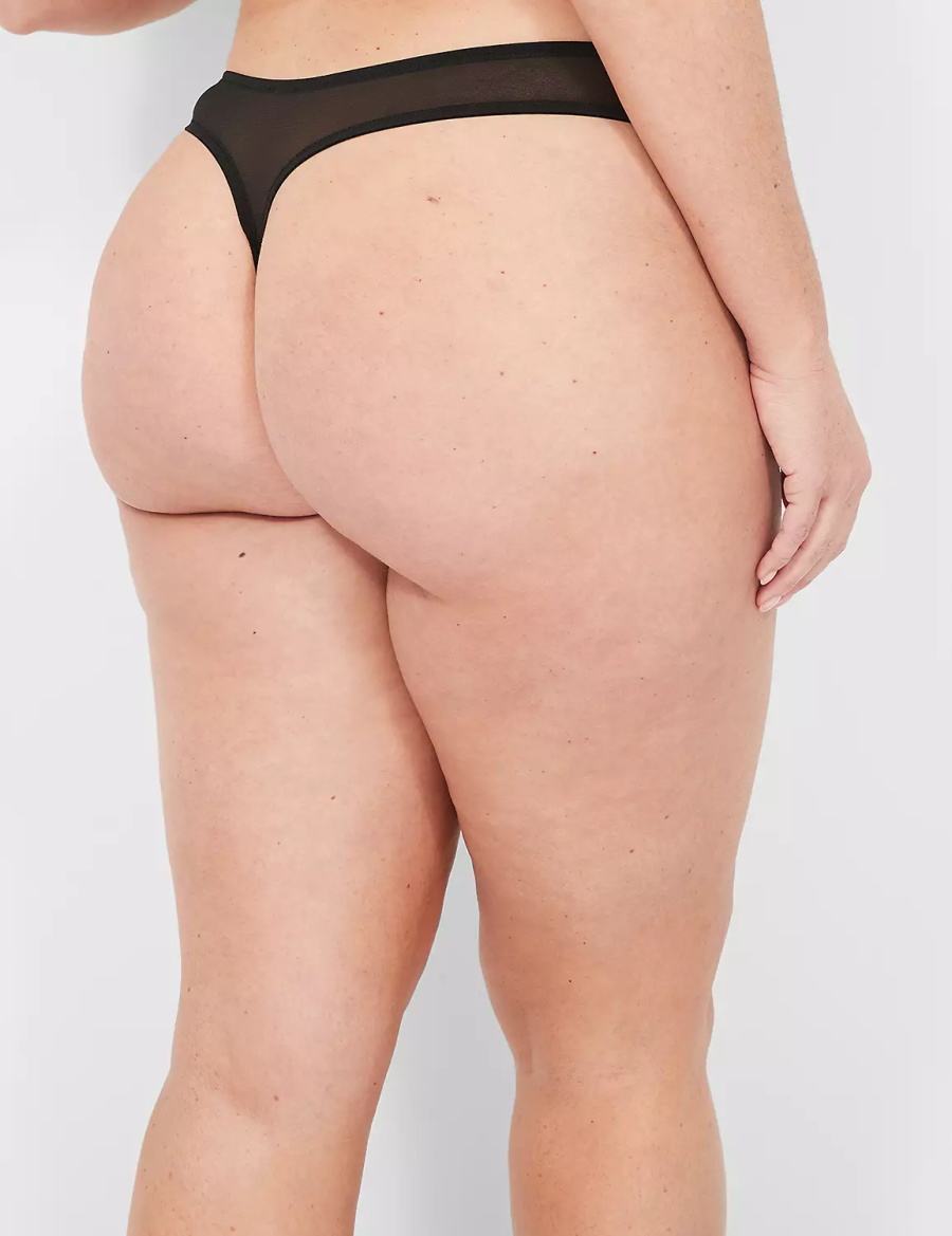 Dámské Tanga Kalhotky Lane Bryant Printed Lace-Trim Černé | ILC612BX