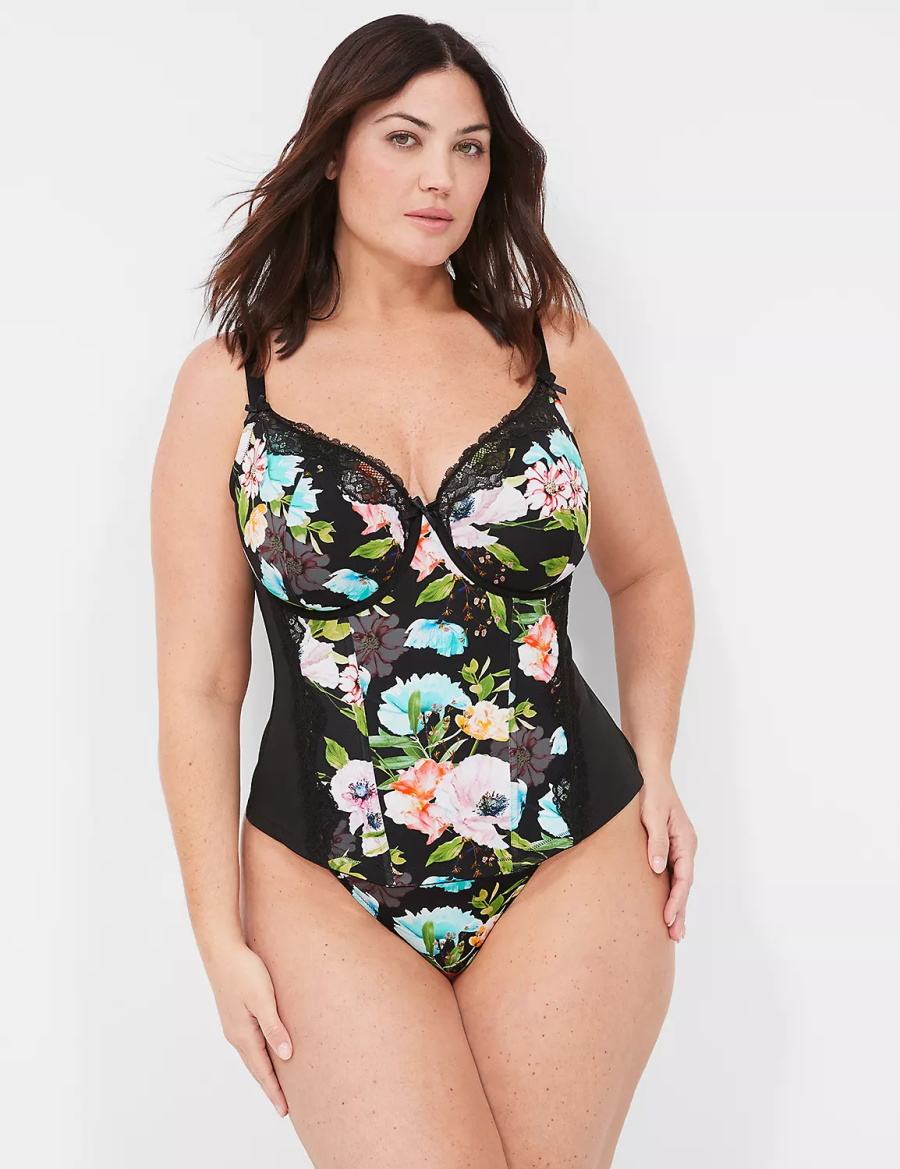 Dámské Tanga Kalhotky Lane Bryant Printed Lace-Trim Černé | ILC612BX
