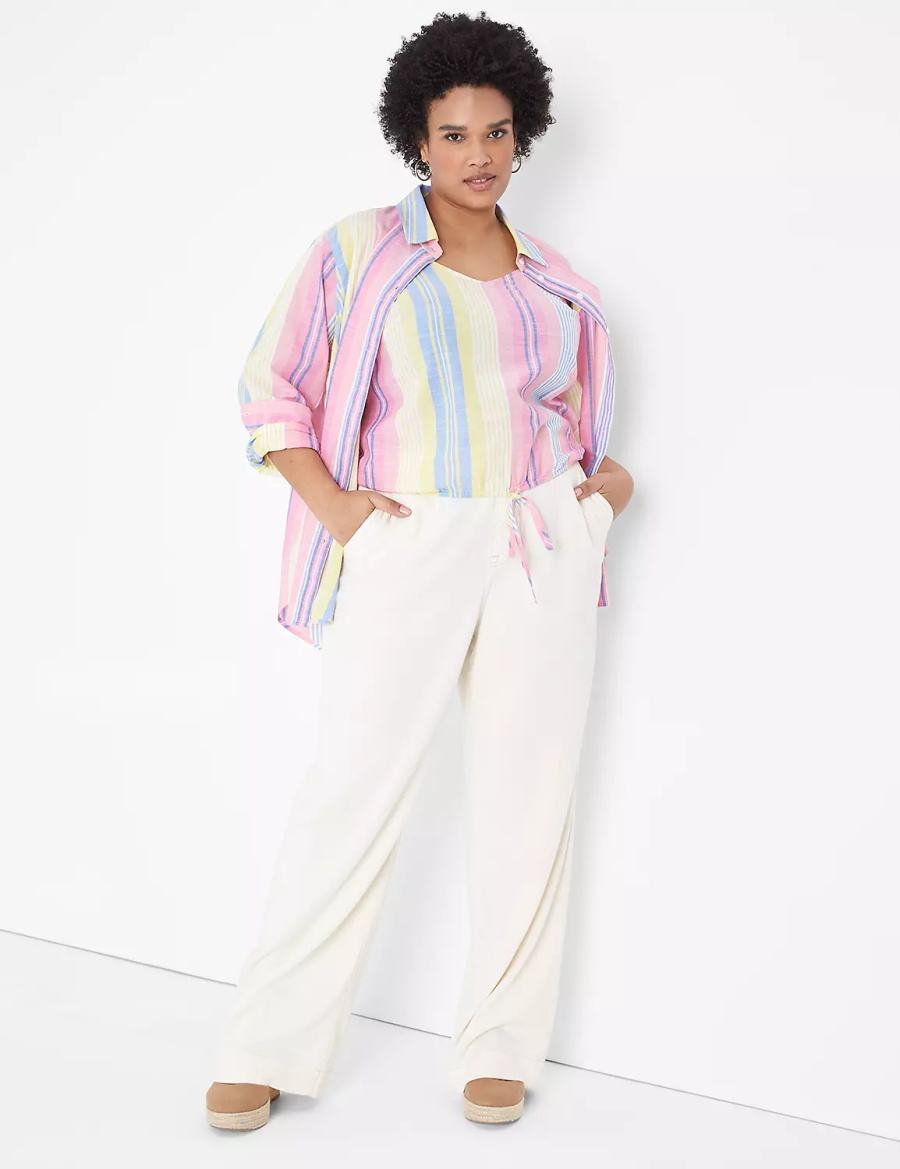 Dámské Tílko Lane Bryant Crop Drawstring Růžové Proužek | NNC937ZD