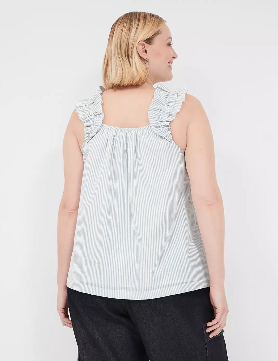 Dámské Tílko Lane Bryant Swing Lurex Stripe Ruffle-Sleeve Bílé Proužek | OZX1870NO