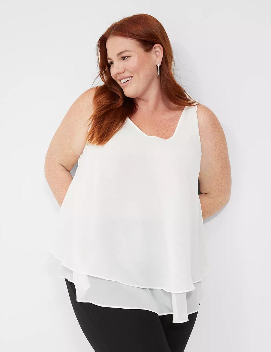 Dámské Tílko Lane Bryant Swing Sleeveless Double-Layer Shell Bílé Růžové | LVC679UD