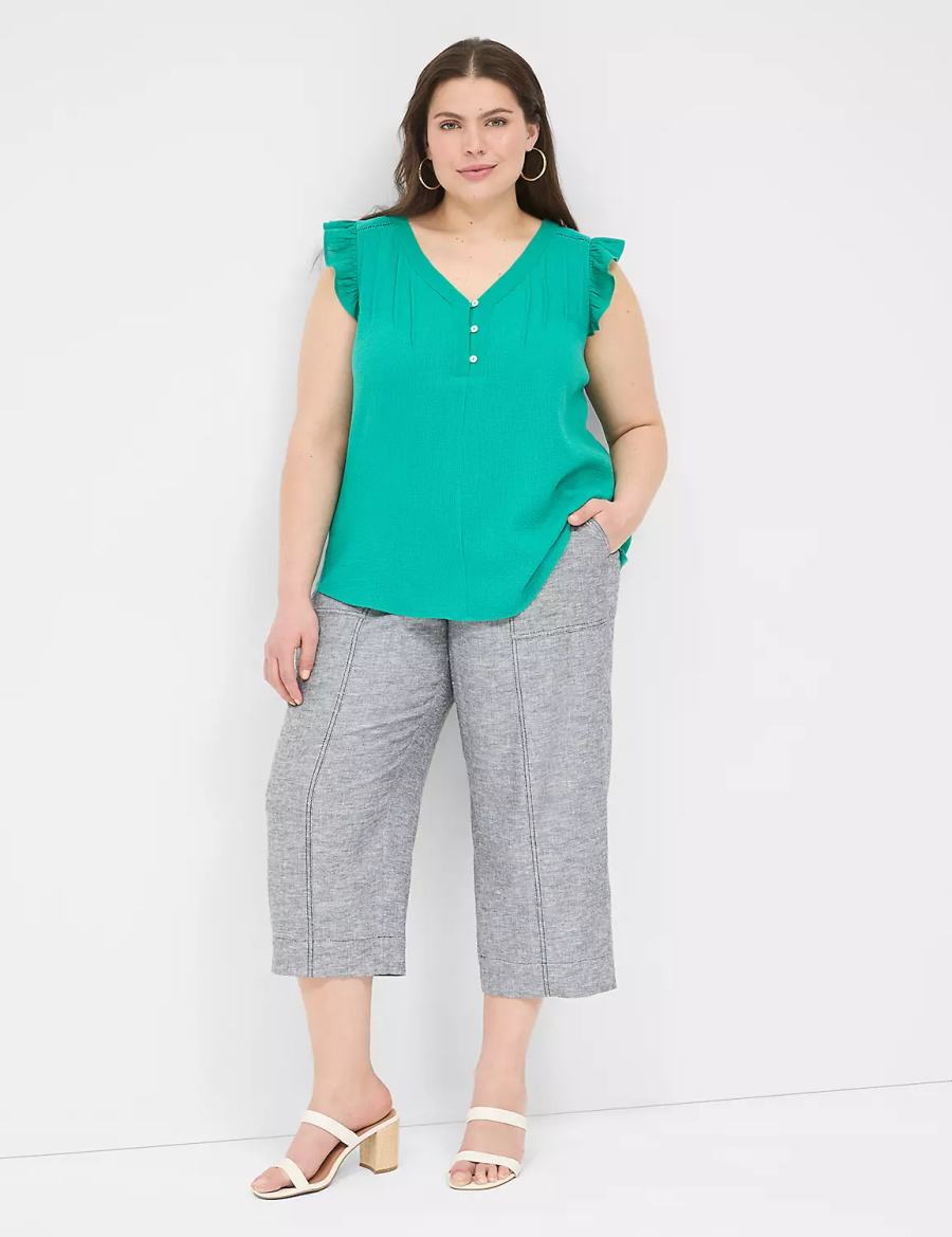 Dámské Tričko Lane Bryant Cap-Sleeve Woven & Knit Top Světle Tyrkysové | YVN504SH