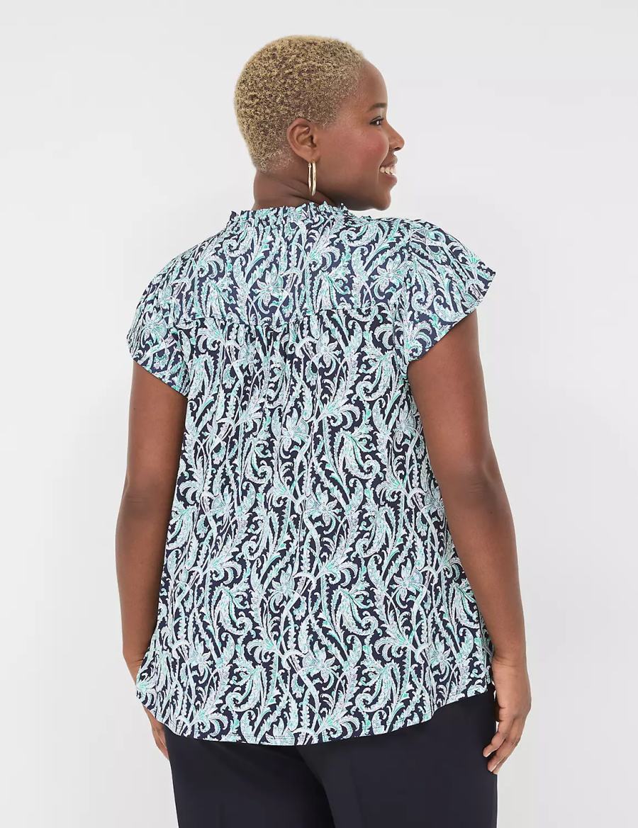 Dámské Tričko Lane Bryant Cap Flutter-Sleeve Satin & Knit Top Tmavě Blankyt | VXT3348HS