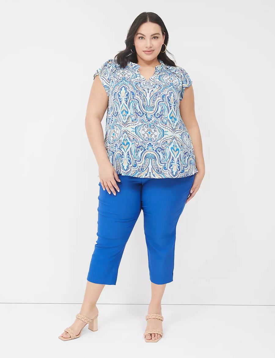 Dámské Tričko Lane Bryant Cap Flutter-Sleeve Satin & Knit Top Blankyt | DQY3612BR