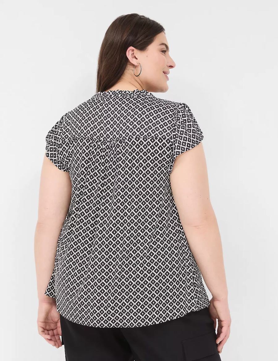 Dámské Tričko Lane Bryant Cap Flutter-Sleeve Satin & Knit Top Černé | FLJ5169ES