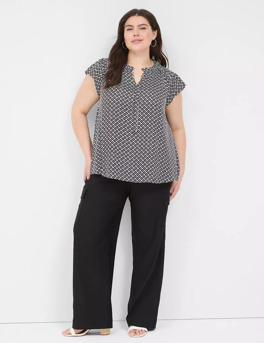 Dámské Tričko Lane Bryant Cap Flutter-Sleeve Satin & Knit Top Černé | FLJ5169ES
