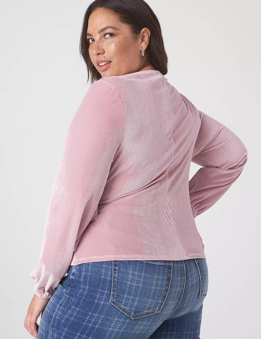 Dámské Tričko Lane Bryant Classic Blouson-Sleeve Surplice Tie Velour Top Fialové | QAB7617HD